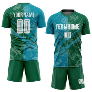 Custom Graffiti Pattern Teal-Kelly Green Scratch Sublimation Soccer Uniform Jersey