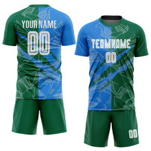 Load image into Gallery viewer, Custom Graffiti Pattern Powder Blue-Kelly Green Scratch Sublimation Soccer Uniform Jersey
