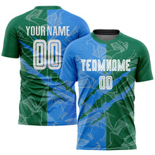 Load image into Gallery viewer, Custom Graffiti Pattern Powder Blue-Kelly Green Scratch Sublimation Soccer Uniform Jersey
