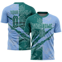 Load image into Gallery viewer, Custom Graffiti Pattern Teal-Light Blue Scratch Sublimation Soccer Uniform Jersey
