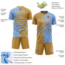 Load image into Gallery viewer, Custom Graffiti Pattern Old Gold-Light Blue Scratch Sublimation Soccer Uniform Jersey
