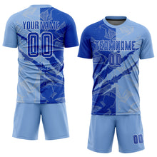 Load image into Gallery viewer, Custom Graffiti Pattern Thunder Blue-Light Blue Scratch Sublimation Soccer Uniform Jersey
