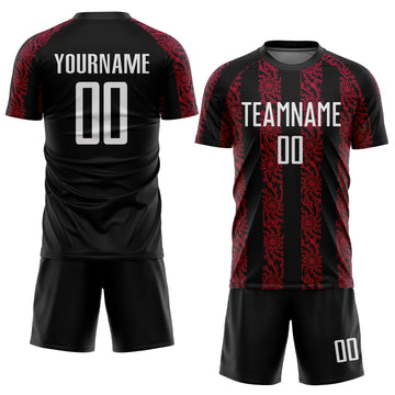 Custom Black White-Red Abstract Shape Sublimation Soccer Uniform Jersey