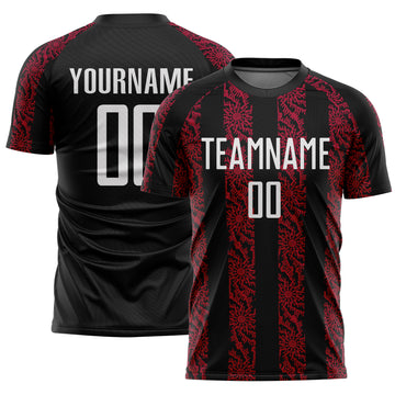 Custom Black White-Red Abstract Shape Sublimation Soccer Uniform Jersey