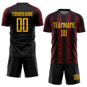 Custom Black Gold-Red Abstract Shape Sublimation Soccer Uniform Jersey