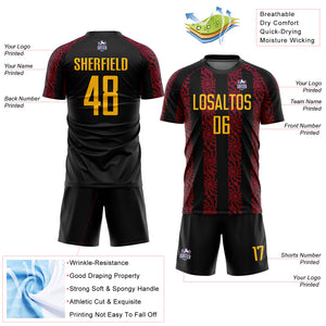 Custom Black Gold-Red Abstract Shape Sublimation Soccer Uniform Jersey