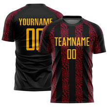 Load image into Gallery viewer, Custom Black Gold-Red Abstract Shape Sublimation Soccer Uniform Jersey
