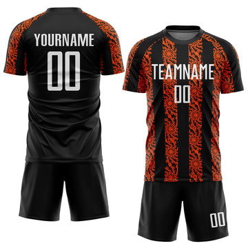 Custom Black White-Orange Abstract Shape Sublimation Soccer Uniform Jersey