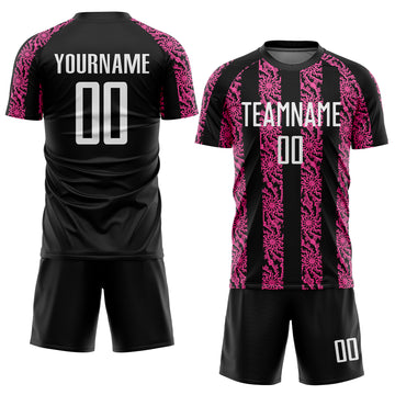 Custom Black White-Pink Abstract Shape Sublimation Soccer Uniform Jersey