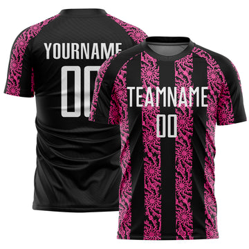 Custom Black White-Pink Abstract Shape Sublimation Soccer Uniform Jersey