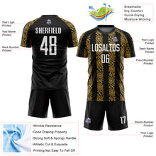 Load image into Gallery viewer, Custom Black White-Old Gold Abstract Shape Sublimation Soccer Uniform Jersey
