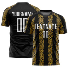 Load image into Gallery viewer, Custom Black White-Old Gold Abstract Shape Sublimation Soccer Uniform Jersey
