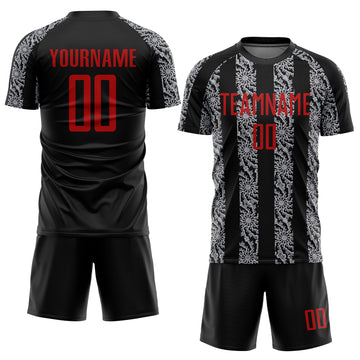 Custom Black Red-Gray Abstract Shape Sublimation Soccer Uniform Jersey