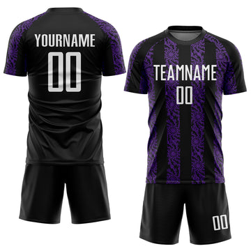 Custom Black White-Purple Abstract Shape Sublimation Soccer Uniform Jersey