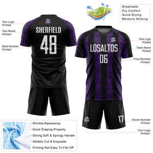 Custom Black White-Purple Abstract Shape Sublimation Soccer Uniform Jersey