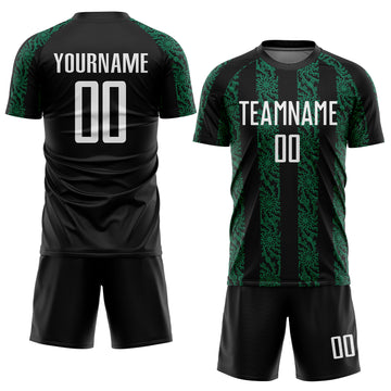 Custom Black White-Kelly Green Abstract Shape Sublimation Soccer Uniform Jersey