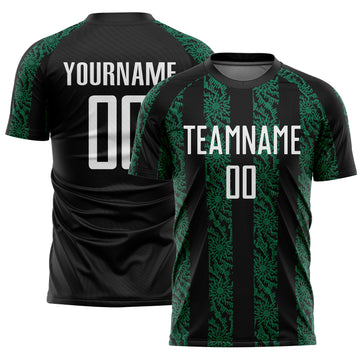 Custom Black White-Kelly Green Abstract Shape Sublimation Soccer Uniform Jersey