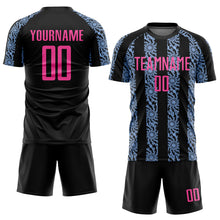 Load image into Gallery viewer, Custom Black Pink-Light Blue Abstract Shape Sublimation Soccer Uniform Jersey
