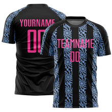 Load image into Gallery viewer, Custom Black Pink-Light Blue Abstract Shape Sublimation Soccer Uniform Jersey
