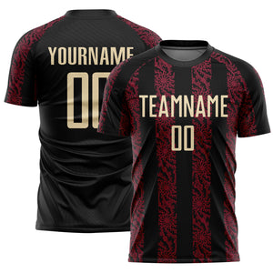 Custom Black Cream-Crimson Abstract Shape Sublimation Soccer Uniform Jersey