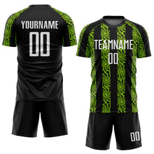 Load image into Gallery viewer, Custom Black White-Neon Green Abstract Shape Sublimation Soccer Uniform Jersey
