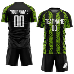 Custom Black White-Neon Green Abstract Shape Sublimation Soccer Uniform Jersey