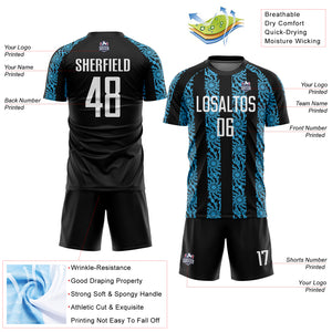 Custom Black White-Sky Blue Abstract Shape Sublimation Soccer Uniform Jersey