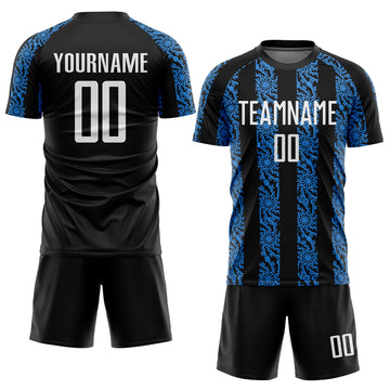 Custom Black White-Powder Blue Abstract Shape Sublimation Soccer Uniform Jersey