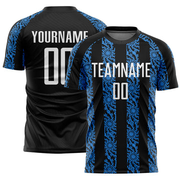 Custom Black White-Powder Blue Abstract Shape Sublimation Soccer Uniform Jersey