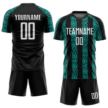 Load image into Gallery viewer, Custom Black White-Aqua Abstract Shape Sublimation Soccer Uniform Jersey
