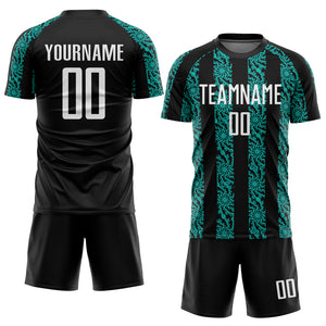 Custom Black White-Aqua Abstract Shape Sublimation Soccer Uniform Jersey