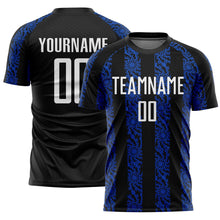 Load image into Gallery viewer, Custom Black White-Thunder Blue Abstract Shape Sublimation Soccer Uniform Jersey
