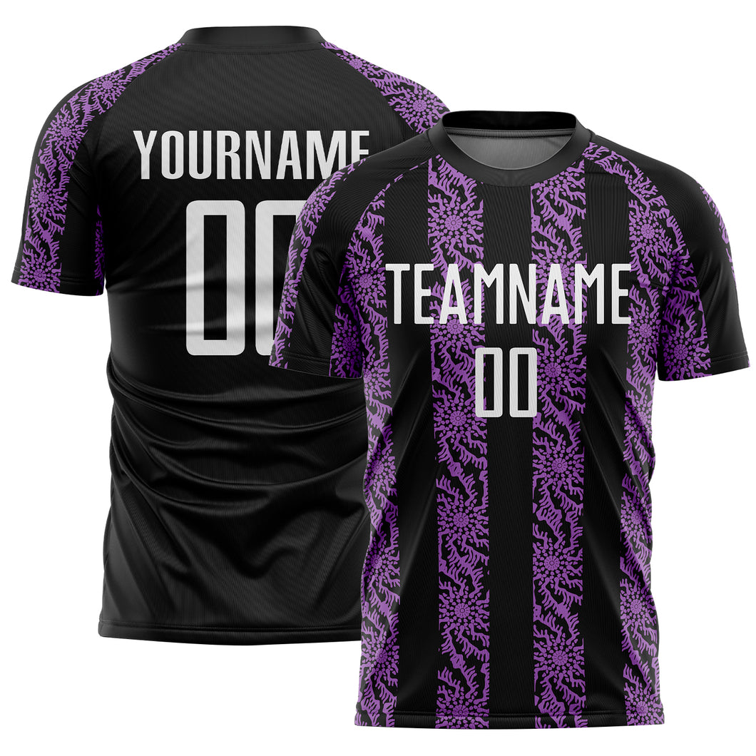 Custom Black White-Medium Purple Abstract Shape Sublimation Soccer Uniform Jersey