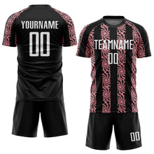 Load image into Gallery viewer, Custom Black White-Medium Pink Abstract Shape Sublimation Soccer Uniform Jersey
