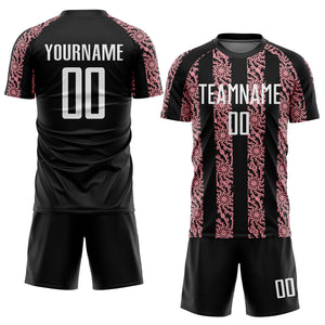 Custom Black White-Medium Pink Abstract Shape Sublimation Soccer Uniform Jersey