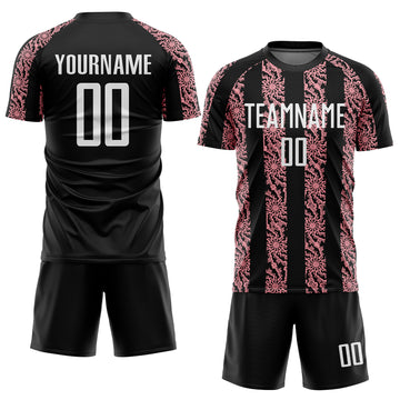 Custom Black White-Medium Pink Abstract Shape Sublimation Soccer Uniform Jersey