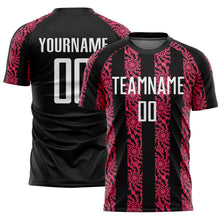 Load image into Gallery viewer, Custom Black White-Neon Pink Abstract Shape Sublimation Soccer Uniform Jersey
