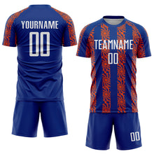 Load image into Gallery viewer, Custom Royal White-Orange Abstract Shape Sublimation Soccer Uniform Jersey
