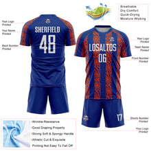 Load image into Gallery viewer, Custom Royal White-Orange Abstract Shape Sublimation Soccer Uniform Jersey
