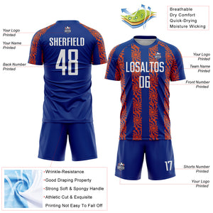 Custom Royal White-Orange Abstract Shape Sublimation Soccer Uniform Jersey