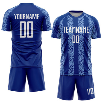 Custom Royal White-Light Blue Abstract Shape Sublimation Soccer Uniform Jersey