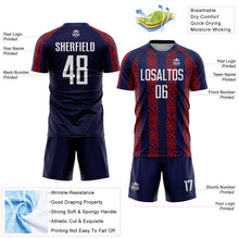 Load image into Gallery viewer, Custom Navy White-Red Abstract Shape Sublimation Soccer Uniform Jersey
