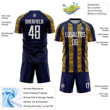 Load image into Gallery viewer, Custom Navy White-Gold Abstract Shape Sublimation Soccer Uniform Jersey
