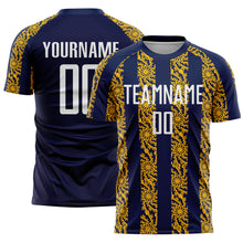 Load image into Gallery viewer, Custom Navy White-Gold Abstract Shape Sublimation Soccer Uniform Jersey
