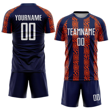 Custom Navy White-Orange Abstract Shape Sublimation Soccer Uniform Jersey