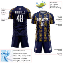 Load image into Gallery viewer, Custom Navy White-Old Gold Abstract Shape Sublimation Soccer Uniform Jersey
