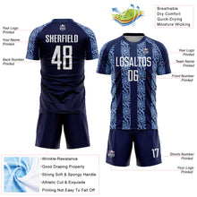 Load image into Gallery viewer, Custom Navy White-Light Blue Abstract Shape Sublimation Soccer Uniform Jersey
