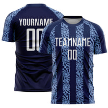 Load image into Gallery viewer, Custom Navy White-Light Blue Abstract Shape Sublimation Soccer Uniform Jersey
