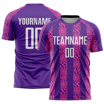 Custom Purple White-Pink Abstract Shape Sublimation Soccer Uniform Jersey