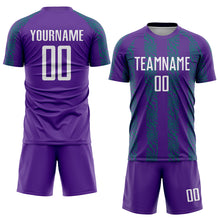 Load image into Gallery viewer, Custom Purple White-Teal Abstract Shape Sublimation Soccer Uniform Jersey
